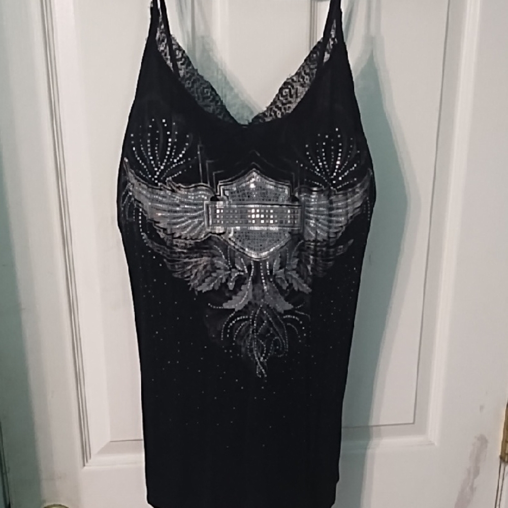 Harley-Davidson Black and Silver Tank Top